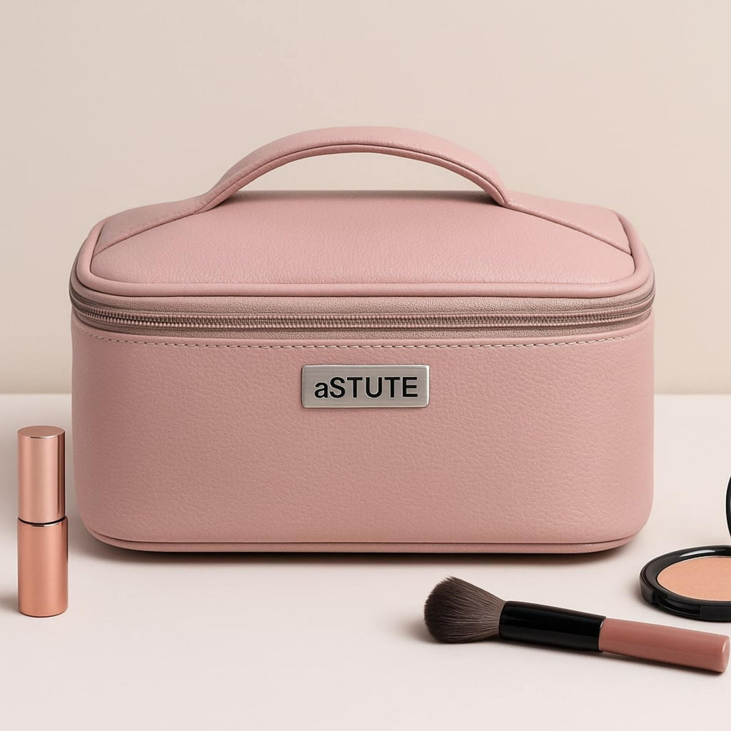 Rose Pink textured beauty case, side view